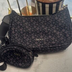 DKNY Black and Gray Patterned Shoulder Bag Set